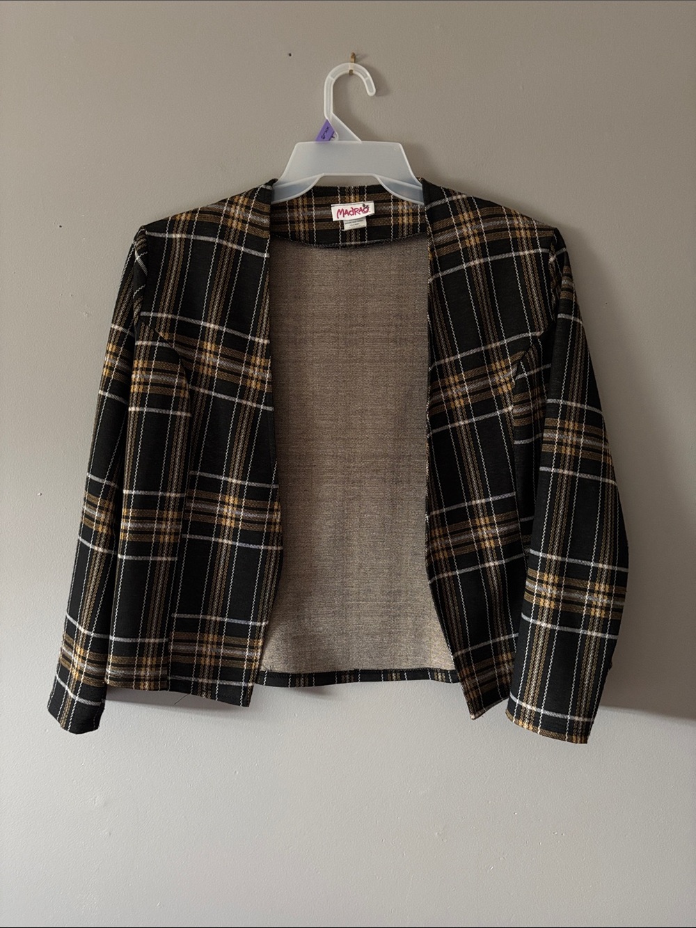 Madonna Plaid Open-Front Blazer - Black & Brown